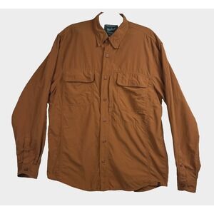 Woolrich‎ Shirt Mens Medium Hazel Brown Nylon Long Sleeve Outdoor Fishing Hiking